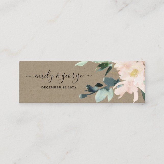 RUSTIC BLUSH FLORAL BUNCH WEDDING WEBSITE RSVP MINI BUSINESS CARD (Front)