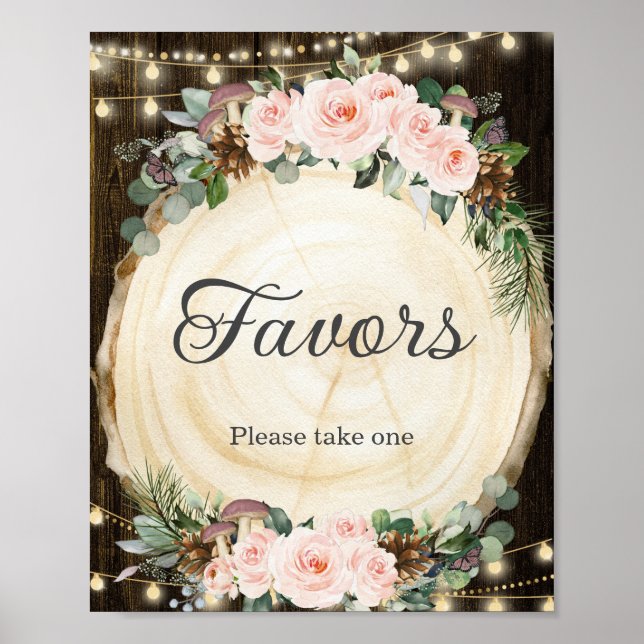 Rustic Blush Floral Enchanted Forest Favours Sign (Front)