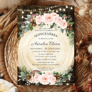 Rustic Blush Floral Enchanted Forest Quinceañera Invitation
