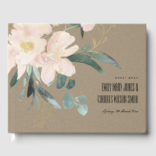 RUSTIC BLUSH FLORAL KRAFT BUNCH WATERCOLOR WEDDING GUEST BOOK