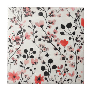 Rustic Blush Floral Linen Pattern (10) Ceramic Tile
