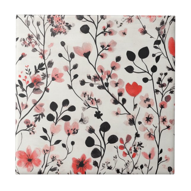 Rustic Blush Floral Linen Pattern (10) Ceramic Tile (Front)