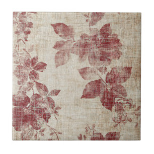 Rustic Blush Floral Linen Pattern (1) Ceramic Tile
