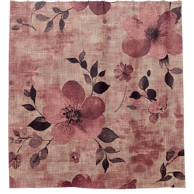 Rustic Blush Floral Linen Pattern (2) Shower Curtain (Front)