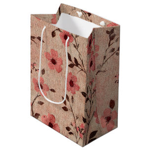 Rustic Blush Floral Linen Pattern (4) Medium Gift Bag