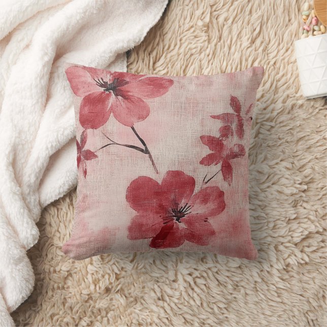 Rustic Blush Floral Linen Pattern (5) Cushion (Blanket)