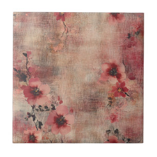 Rustic Blush Floral Linen Pattern (6) Ceramic Tile