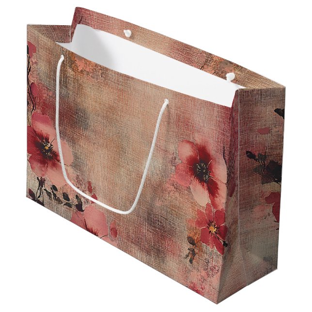 Rustic Blush Floral Linen Pattern (6) Large Gift Bag (Front Angled)