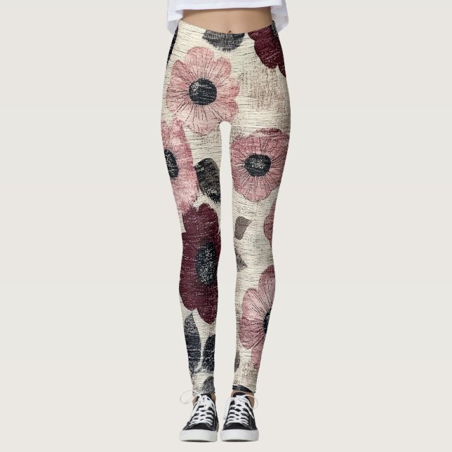 Rustic Blush Floral Linen Pattern (7) Leggings (Front)