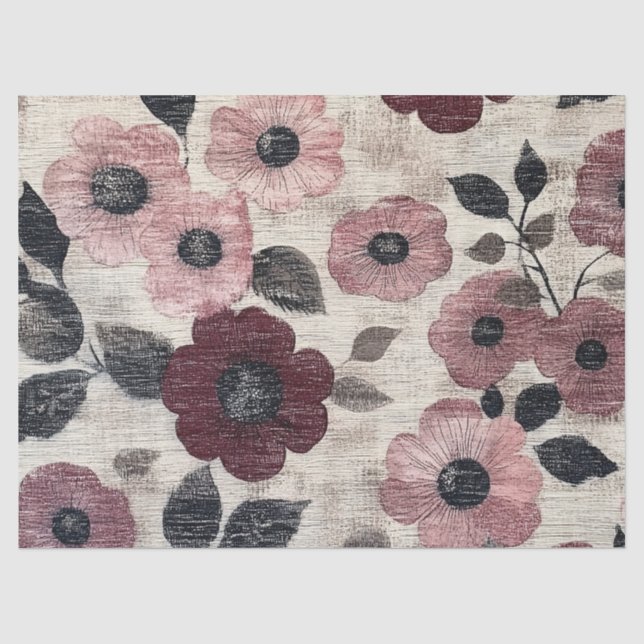 Rustic Blush Floral Linen Pattern (7) Tissue Paper (Front)