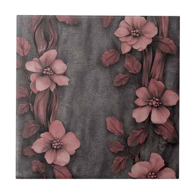 Rustic Blush Floral Linen Pattern (8) Ceramic Tile (Front)