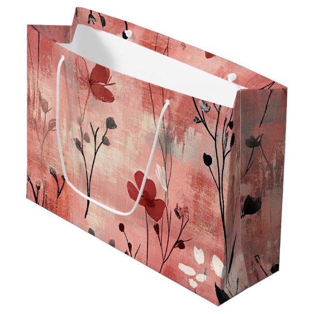 Rustic Blush Floral Linen Pattern (9) Large Gift Bag (Front Angled)