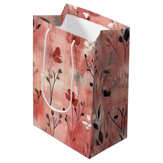 Rustic Blush Floral Linen Pattern (9) Medium Gift Bag (Front Angled)