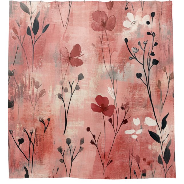 Rustic Blush Floral Linen Pattern (9) Shower Curtain (Front)