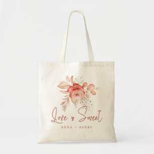Rustic Blush Floral Love is Sweet Wedding Tote Bag