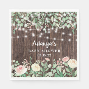 Rustic Blush floral string light baby shower decor Napkin