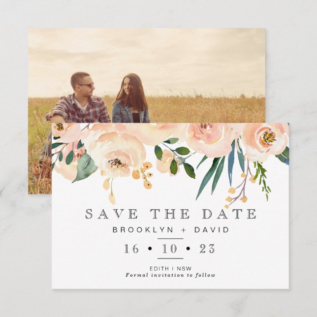 Rustic Blush Floral Wedding Save The Date Card (Front/Back)