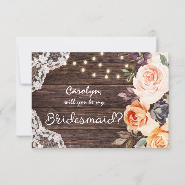 Rustic Blush Floral Will You Be My Bridesmaid? Invitation (Front)