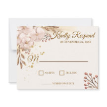 Rustic Blush & Gold Floral Boho RSVP Card 
