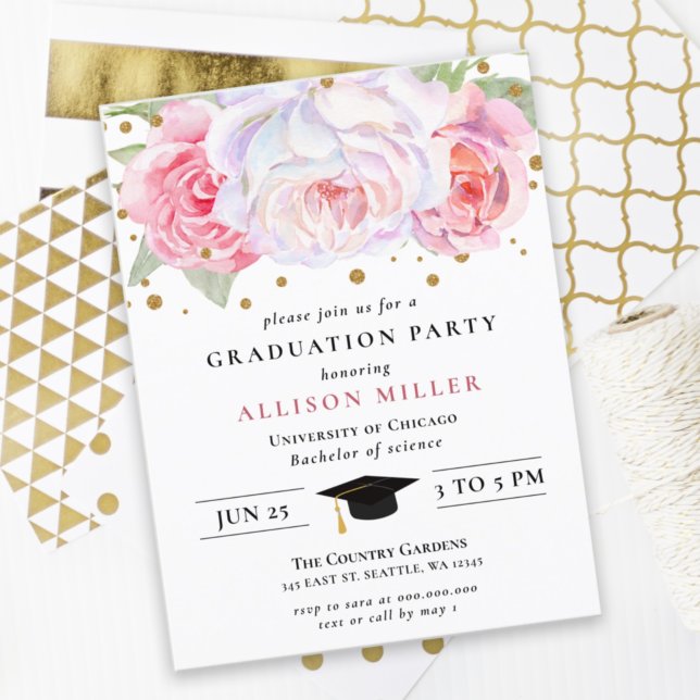 Rustic Blush Gold Floral Botanical Graduation Post Postcard (Creator Uploaded)