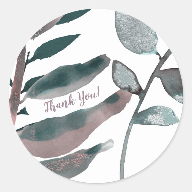 Rustic Blush Greenery Botanical Leaves Watercolor Classic Round Sticker (Front)