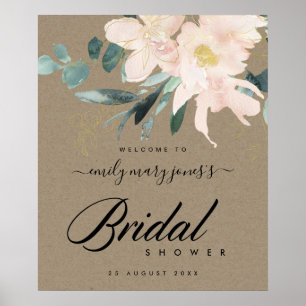 RUSTIC BLUSH KRAFT FLORAL BRIDAL SHOWER WELCOME POSTER
