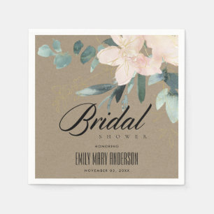 RUSTIC BLUSH KRAFT FLORAL WATERCOLOR BRIDAL SHOWER NAPKIN