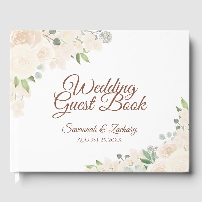Rustic Blush Peach Floral Boho Chic Wedding Guest Book (Front)