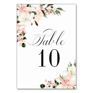 Rustic Blush Pink and White Floral Wedding Table Number