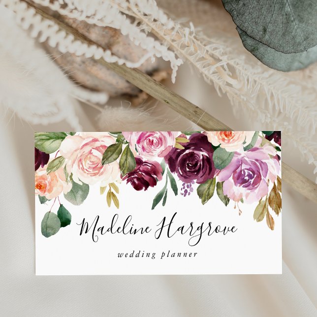Rustic Blush Pink Burgundy and Purple Floral Business Card (Creator Uploaded)