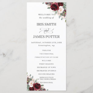 Rustic Blush Pink Burgundy Floral Wedding Program