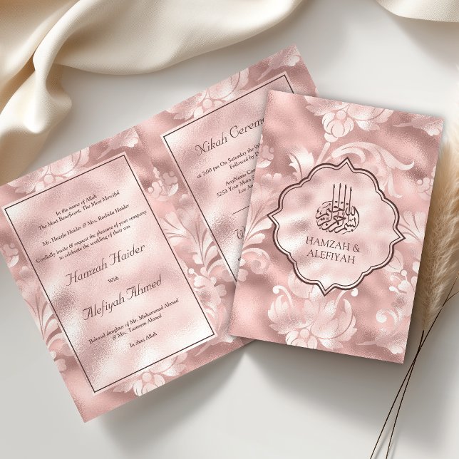 Rustic Blush Pink Filigree Floral Muslim Wedding Invitation (Creator Uploaded)
