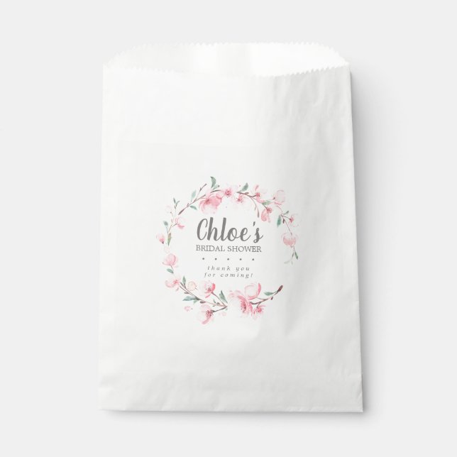 Rustic Blush Pink Floral Bridal Shower Favour Bag (Front)