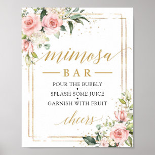 Rustic blush pink floral gold boho mimosa bar sign