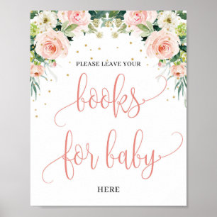Rustic blush pink floral green books for baby sign