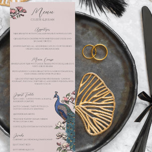 Rustic Blush Pink Floral Peacock Bird Wedding Menu