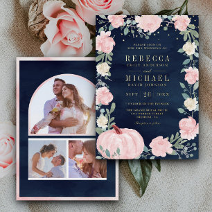 Rustic Blush Pink Floral Pumpkin Navy Wedding Gold