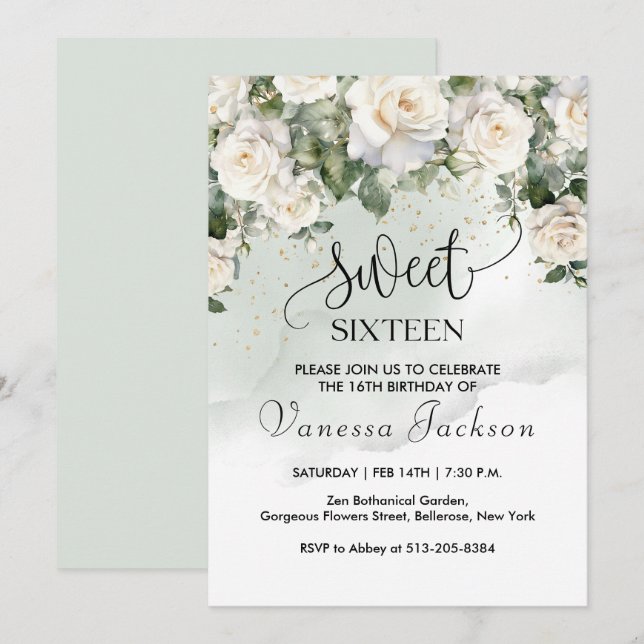 Rustic blush pink floral rose gold sweet sixteen invitation (Front/Back)