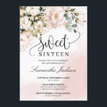 Rustic blush pink floral rose gold sweet sixteen invitation<br><div class="desc">Rustic blush pink floral rose gold sweet sixteen 16th invitation,  Contact me for matching items or for customisation,  Blush Roses ©</div>