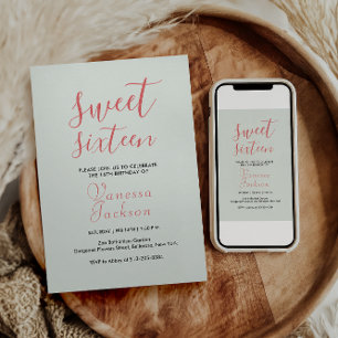 Rustic blush pink floral rose gold sweet sixteen invitation