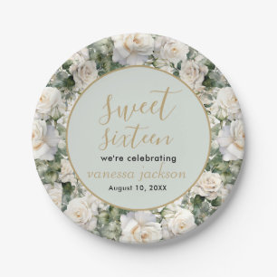 Rustic blush pink floral rose gold sweet sixteen paper plate