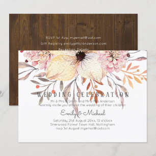 Rustic Blush Pink Floral Sage Budget Wedding Inv Invitation