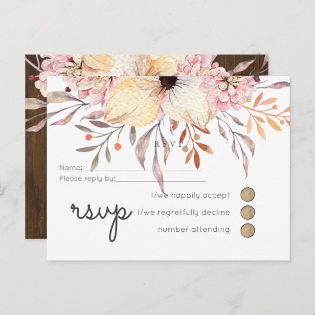 Rustic Blush Pink Floral Sage Wedding RSVP Invitation Postcard (Front/Back)