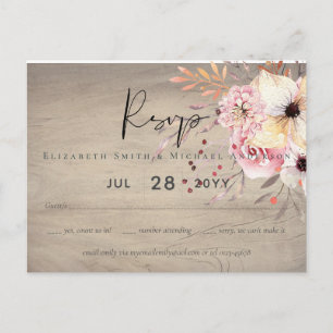 Rustic Blush Pink Floral Sage Wedding RSVP Postcard