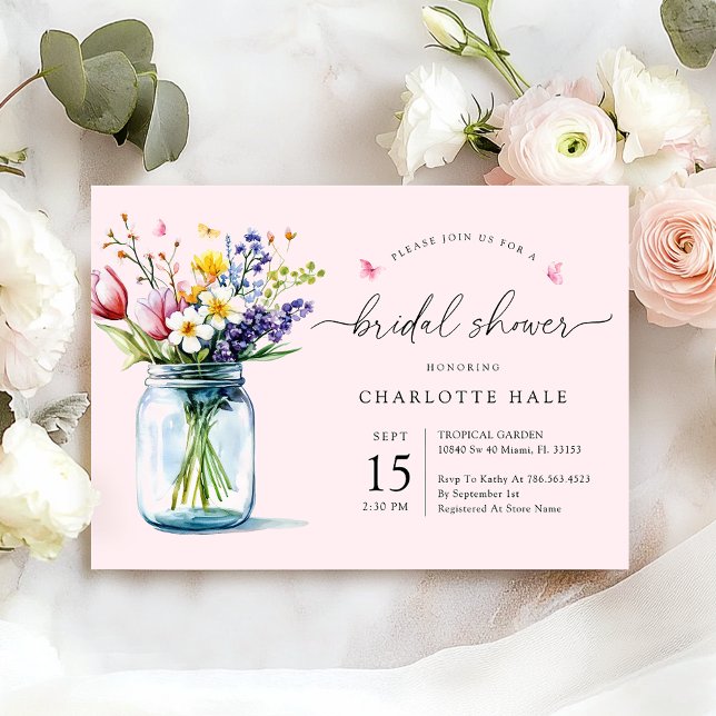 Rustic Blush Pink Floral Watercolor Bridal Shower Invitation (Creator Uploaded)