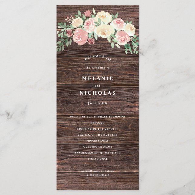 Rustic Blush Pink Floral Wedding Program (Front)