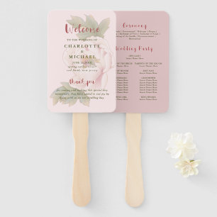 Rustic Blush Pink Floral Wedding Program Hand Hand Fan