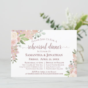 Rustic Blush Pink Floral Wedding Rehearsal Dinner Invitation