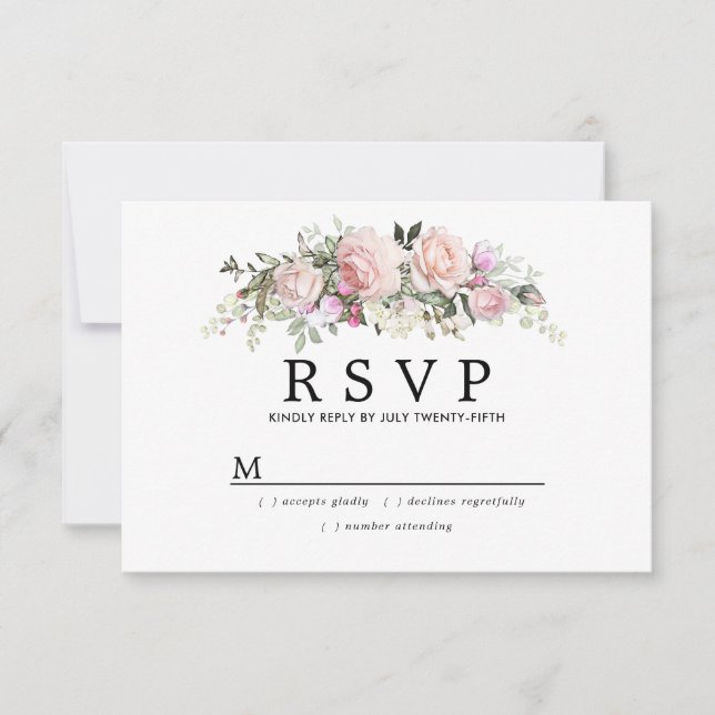 Rustic Blush Pink Floral Wedding RSVP (Front)