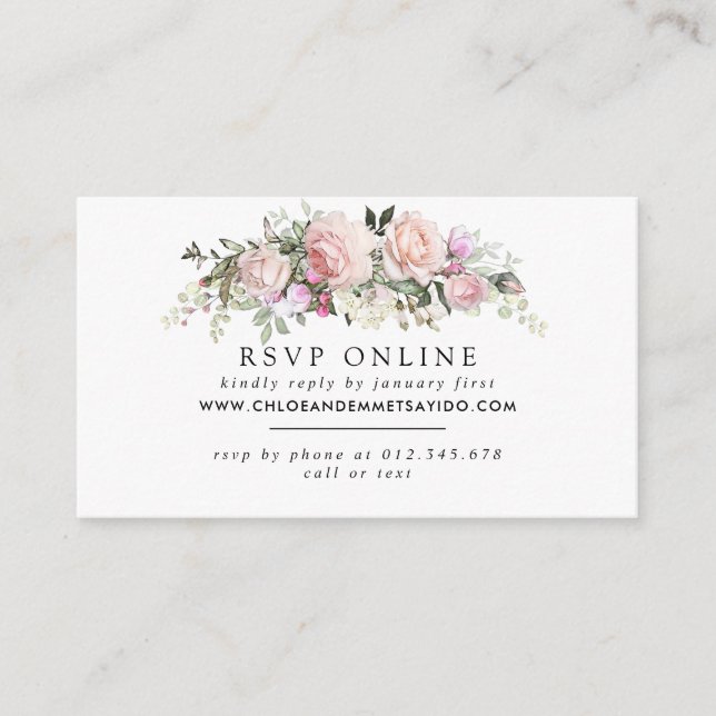 Rustic Blush Pink Floral Wedding Website RSVP Enclosure Card (Front)